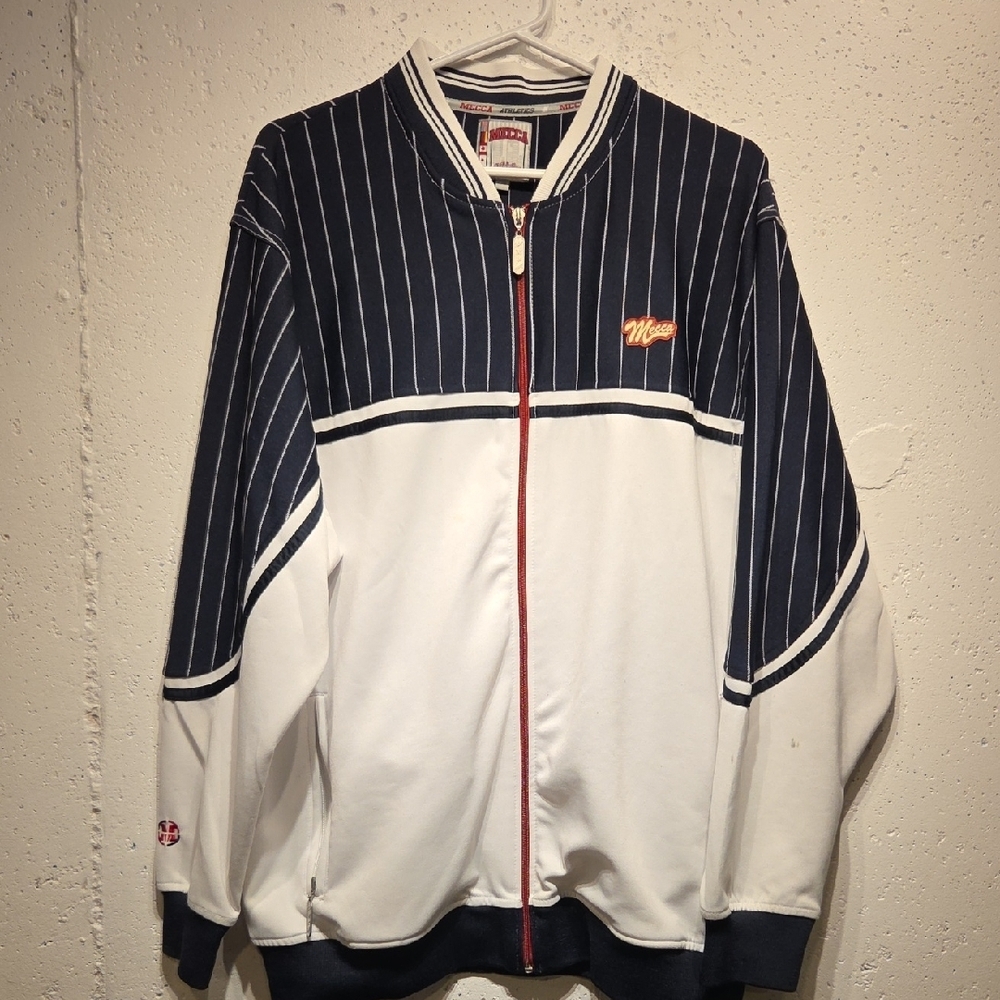 *Vintage 2000s* Mecca Navy & White Lightweight Bomber Jacket (Large)